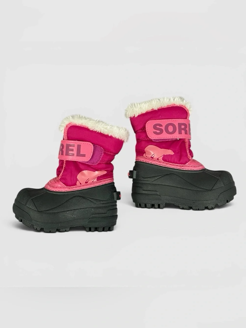 Sorel Toddler Snow Boots Pink & Black Faux Fur Winter Boots | Toddler Size 6